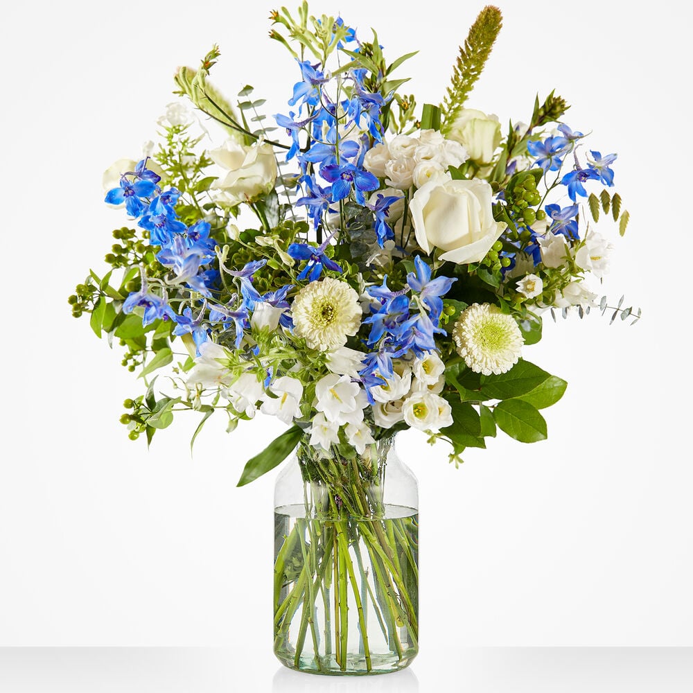 Blue condolence bouquet