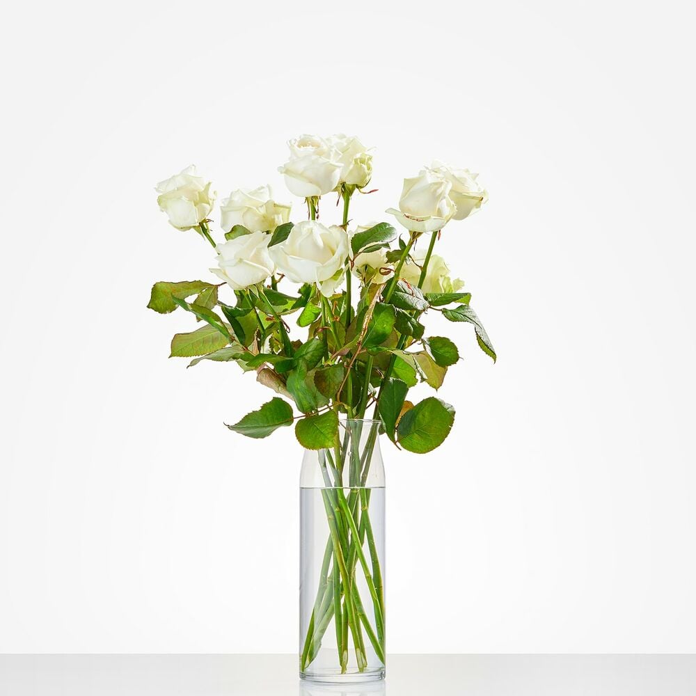 6 White Roses With Greenery White And Pale Pink Bridal Bouquet