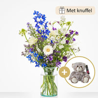 Geboorteboeket blauw (cadeauset met knuffel)