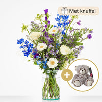 Geboorteboeket blauw (cadeauset met knuffel)