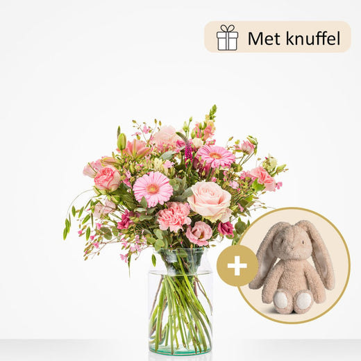 Pink newborn bouquet (gift set with teddy bear)