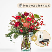 Kerstboeket (cadeauset inclusief vaas en chocolade!)