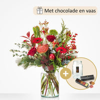 Kerstboeket (cadeauset inclusief vaas en chocolade!)