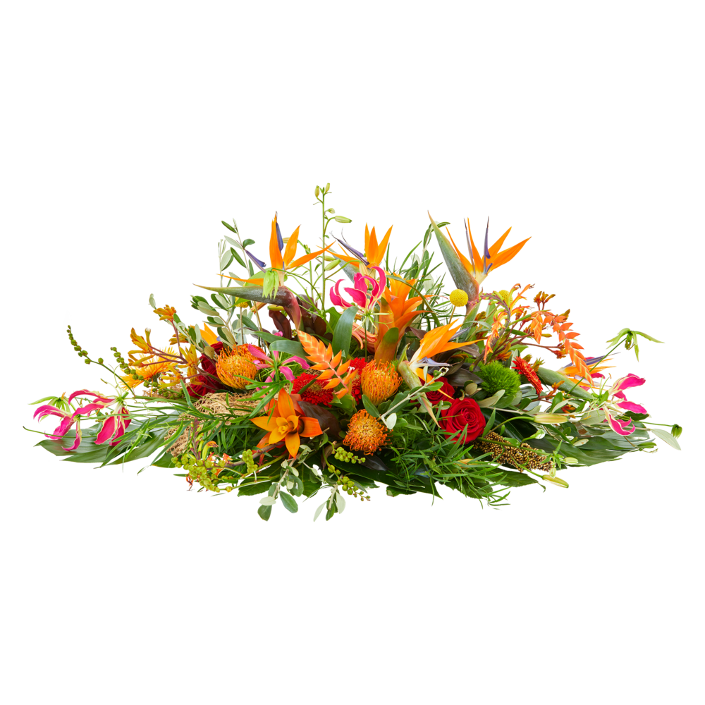 Exotic garden funeral arrangement