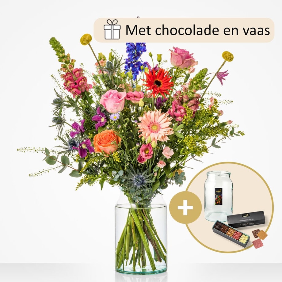 Royaal boeket (cadeauset met vaas én chocolade!)