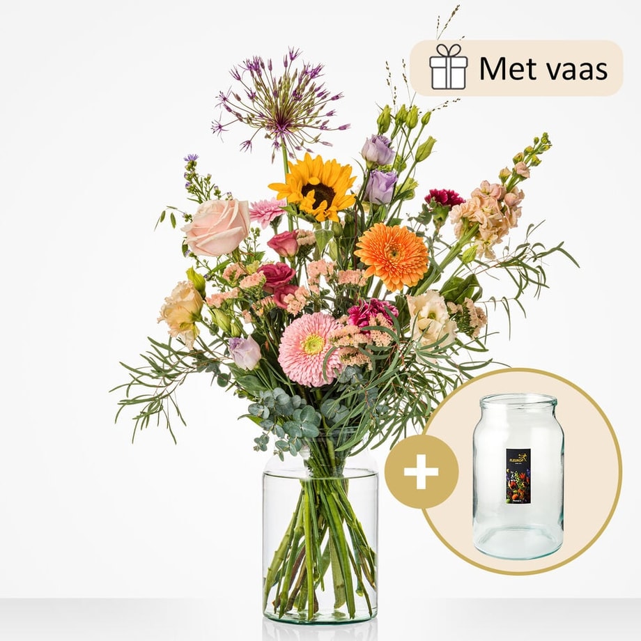 Zomerproof boeket (inclusief vaas!)