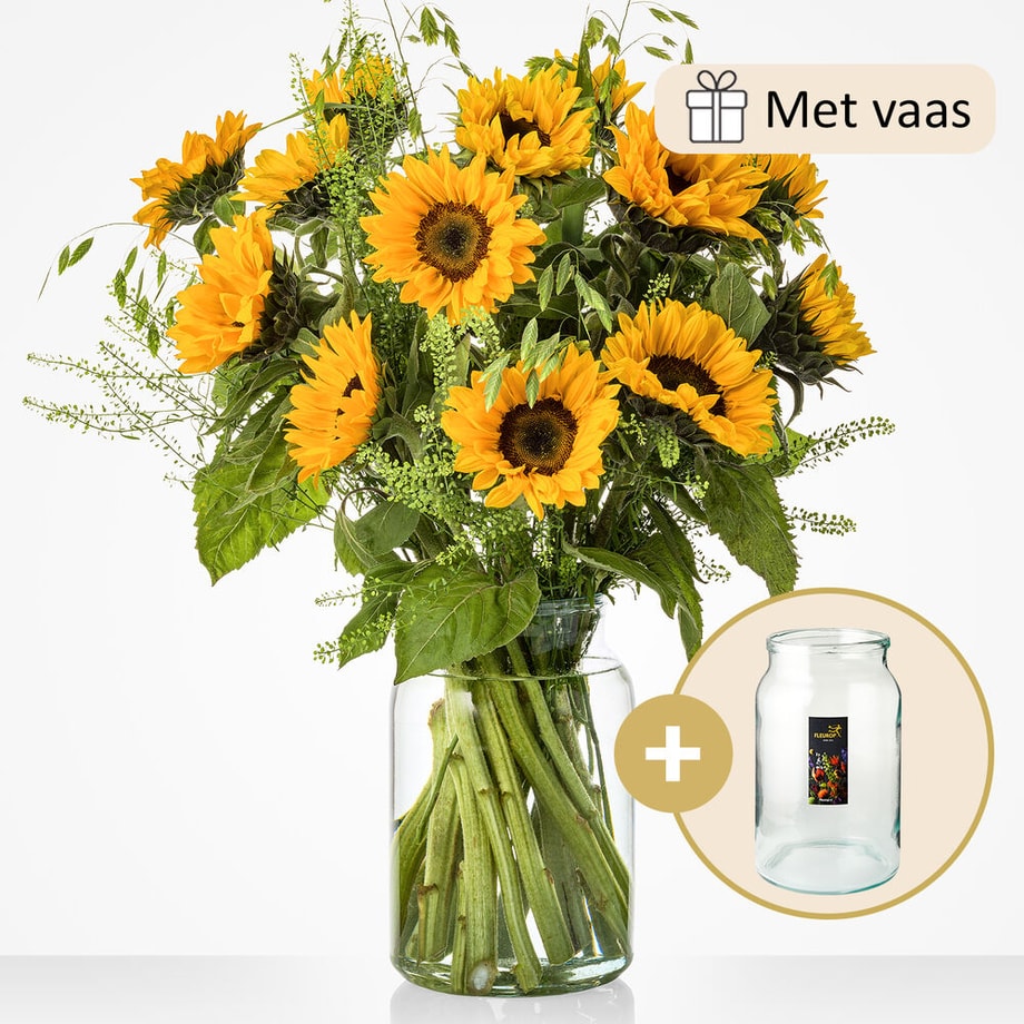 Zonnepracht boeket (inclusief vaas!)