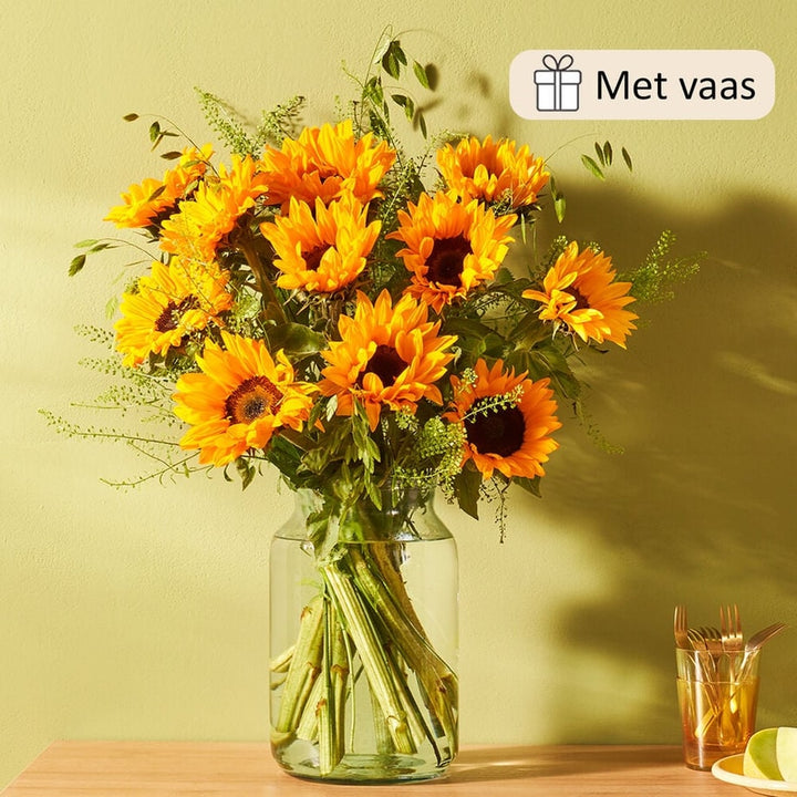 Zonnepracht boeket (inclusief vaas!)