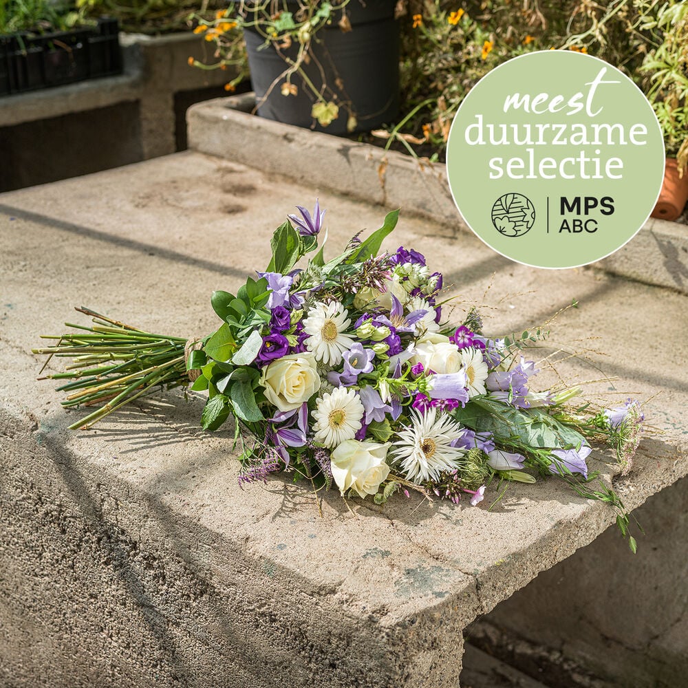 Sustainable pastel funeral bouquet